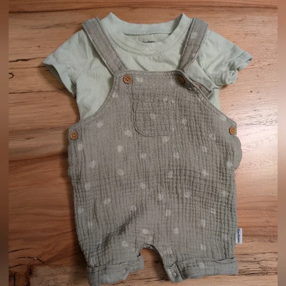 2-Piece Baby Neutral Palms Overall Romper and T-Shirt Set - Picture 1 of 7